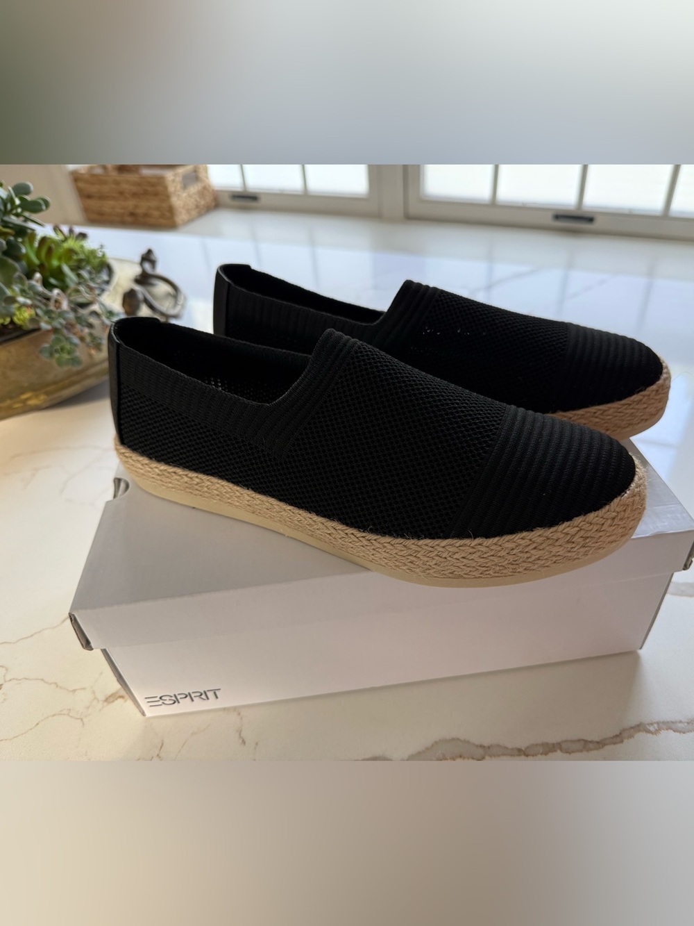 NIB! Esprit Nioma Black Knit Espadrille Slip on Sneaker 9.5
